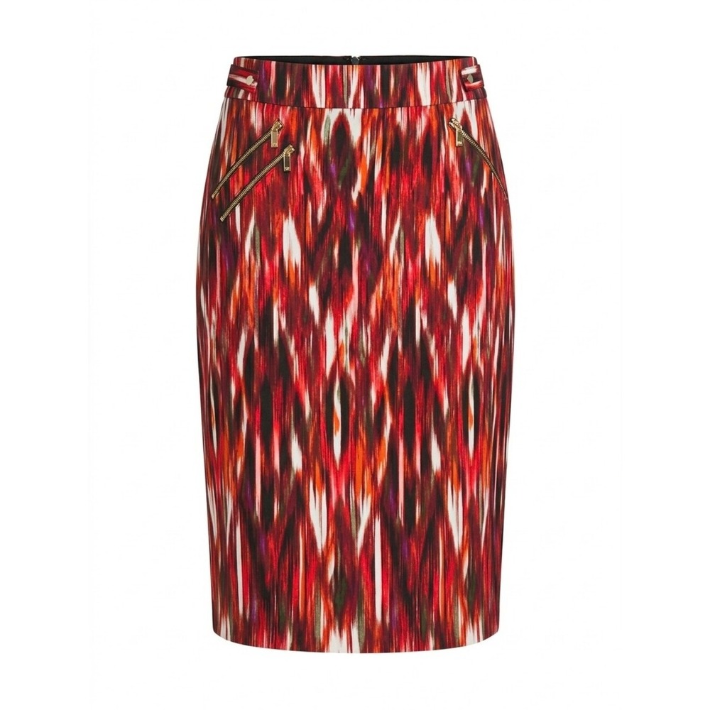 Calvin Klein Multi-Print Pencil Skirt with Gold Zipper Accents Size 10